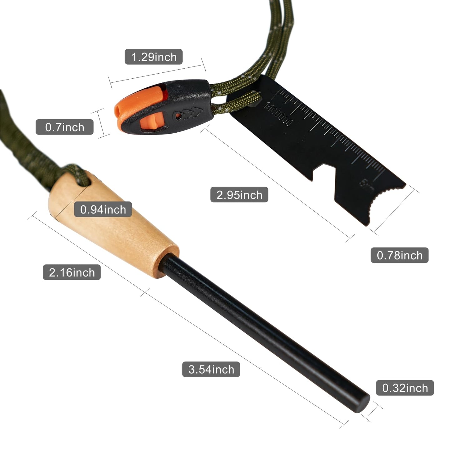 Fire Starter Survival Tool, 5/16" Ferro Rod with Paracord Lanyard, Multi-Tool Striker and Wooden Handle, Flint and Steel Fire Starter Kit for Your Hiking, Backpacking and Camping Essentials
