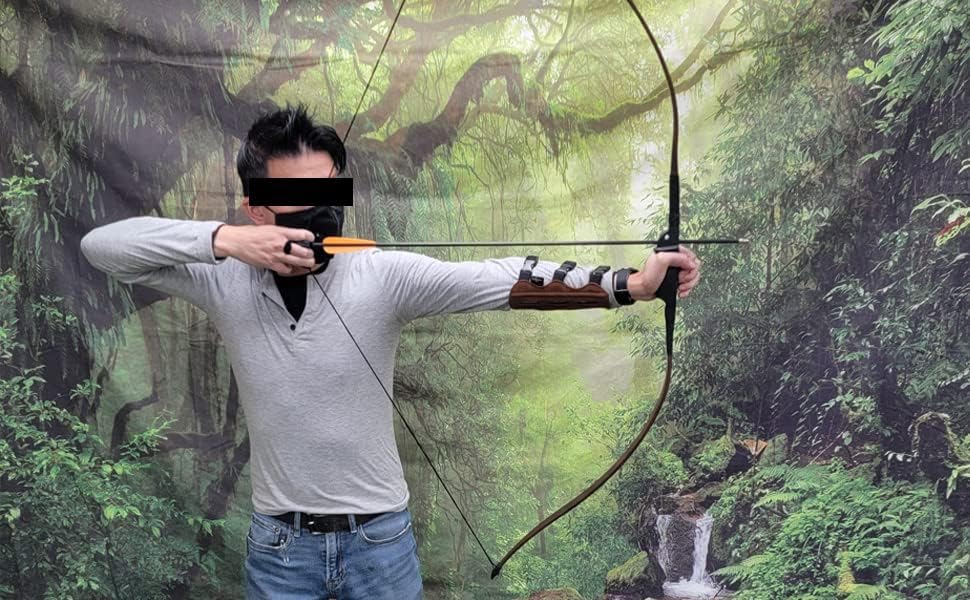 SAS 30-35lbs 22-29" Robinhood Long Bow for Adult/Youth with Armguard, Finger Tab, Arrow Rest and 2 x Arrows