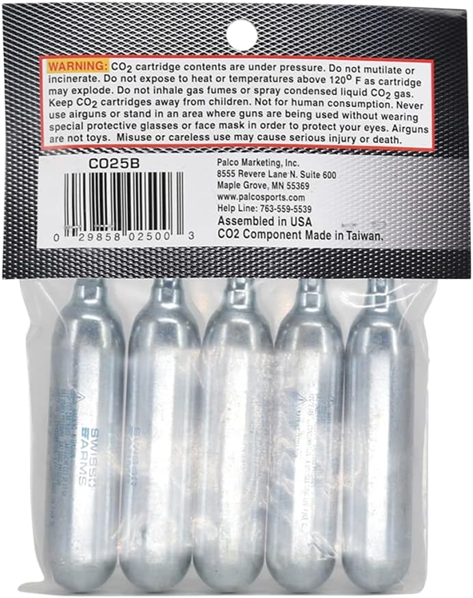 Swiss Arms 12gm CO2 Catridge (5-Pack) , Black, (CO25B)