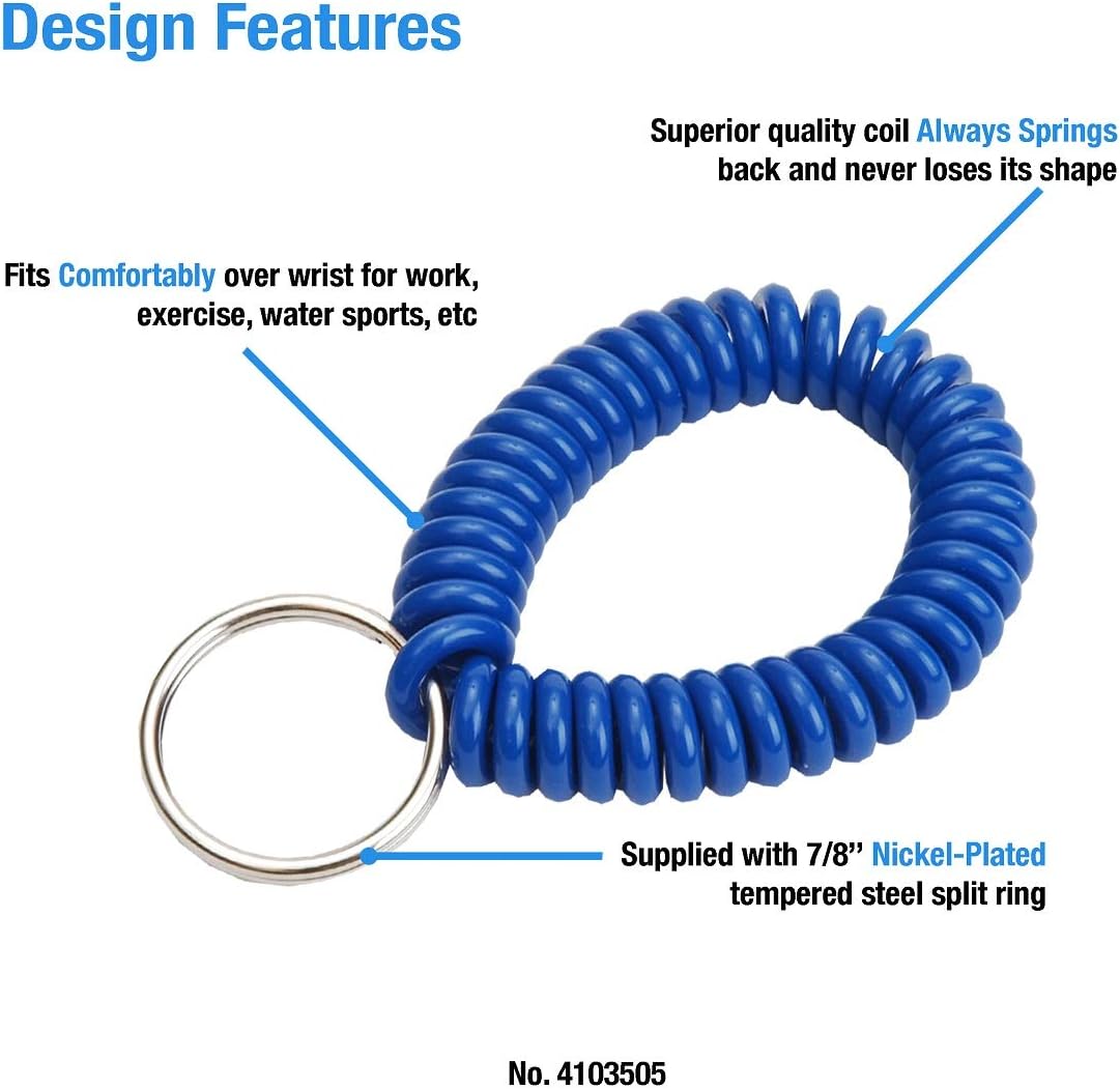 ucky Line 2” Spiral Wrist Coil with Steel Key Ring, Flexible Wrist Band Key Chain Bracelet, Stretches to 12”, Purple, 10 Pack (41065)