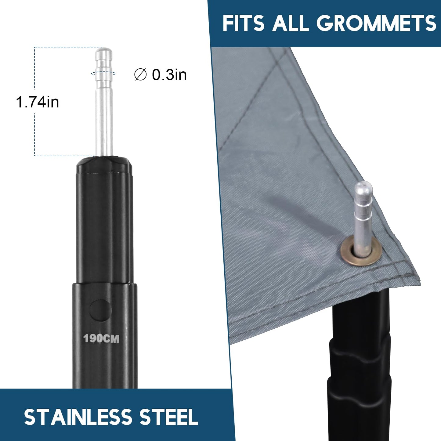 GEEWAY 2 Pcs 77 Inch Tarp Poles for Camping, Heavy Duty Telescoping Tent Pole, Aluminum Adjustable Tent Poles for Outdoor Activity, Wilderness Adventure and RV Travel (Black)