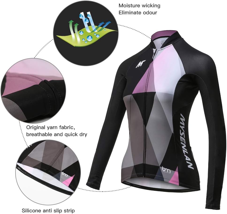 Mysenlan Women's Cycling Long Sleeve Breathable Jersey Set 3D Padded Long Pants Bike Shirt Bicycle Tights Clothing