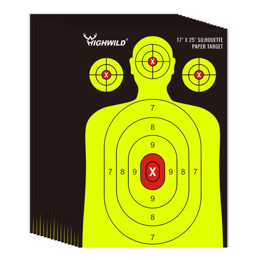 Highwild Shooting Range Silhouette Paper Target - 17X25 Inches (25 Pack, Black & Yellow)