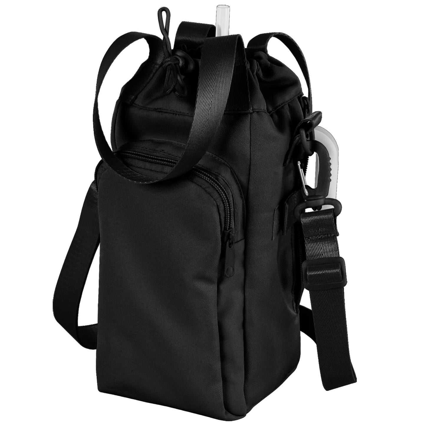 FNOLIA Water bottle sling bag water bottle holder with strap and phone holder stanley 30/40oz yeti tumbler accessories for hiking gym Black