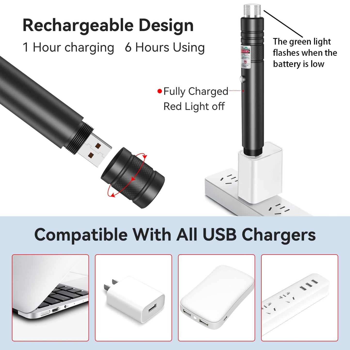 MIPREZT [Professional] Rechargeable Green Line Light Flashlight Long Distance Range for TV/LED/LCD Screens Tactical Flashlights Presentation Office/Outdoors/Astronomic/Construction [001]