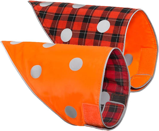 SPOT THE DOG! Reflective Dog Bandanas - Reversible High Visibility Safety Dog Accessories for Small, Large Dogs, Collar, Scarf, Bib Gear for Hunting, Walking at Night (Blaze Orange, Red Plaid, M-L)
