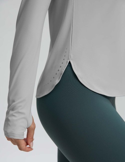 Long Sleeve Workout Tops for Women Athletic Running Shirts Active T Shirts Quick Dry Lightweight Grey M