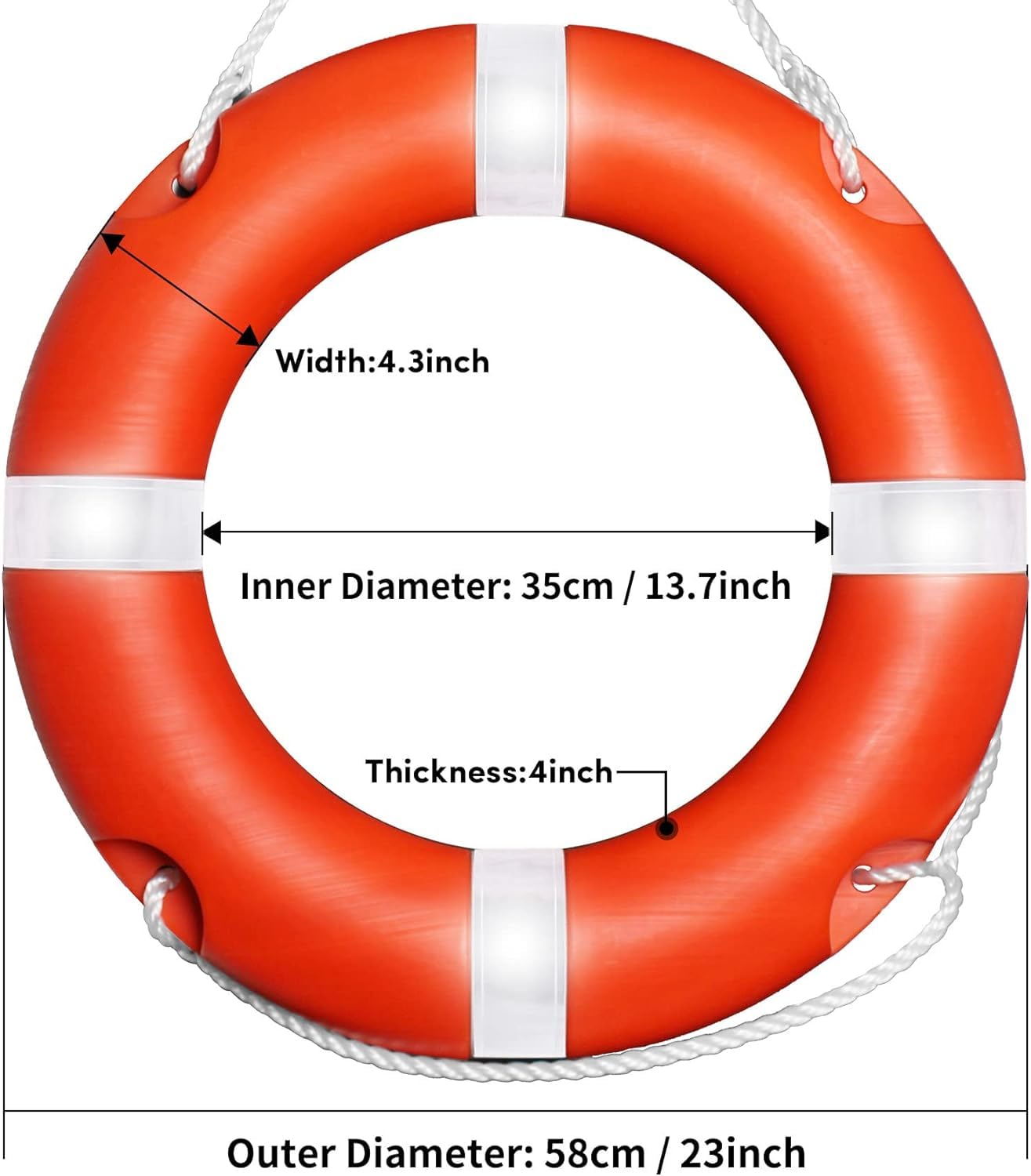 23" Life Ring with Floating Lifesaving Rope 50’ for Boating Safety, Boat Throw Rings with Reflective Strip,Orange Throw Ring with Grab Lines