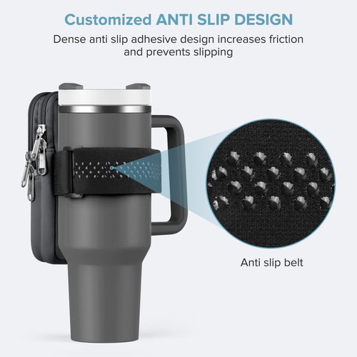Water Bottle Pouch For Stanley Cup 40oz 30oz, Running Water Bottle Bag for Cards, Keys, Phone, Gym Accessories For Men Women, Travel Tumbler Mug Pouch Compatible With Stanley, Simple Modern(Charcoal)