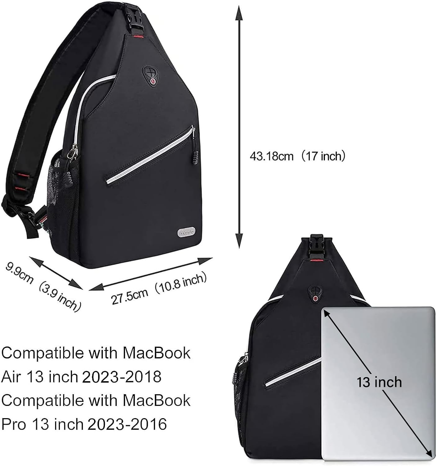 MOSISO Rope Sling Backpack (Up to 13 inch), Multipurpose Crossbody Chest One Shoulder Outdoor Travel Hiking Daypack, Black
