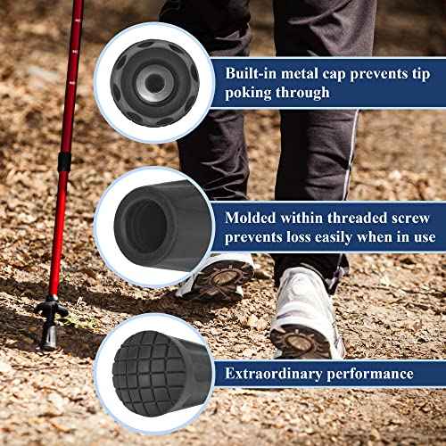 TheFitLife Trekking Poles Accessories Set - Rubber Replacement Pole Tip Protectors Fit Most Standard Hiking, Walking Poles with 11mm Hold Diameter (Black Set.1)