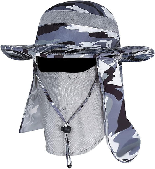 YR.Lover Outdoor UV Sun Protection Wide Brim Fishing Cap with Removable Flap