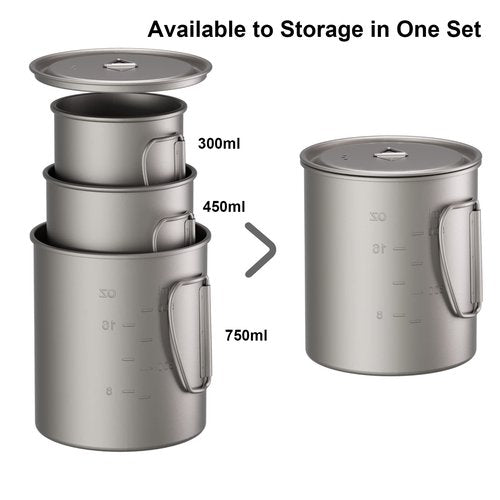 TIANDLIFE Titanium Mug, 750ml / 25 oz Outdoor Camping Coffee Cup with Lid and Foldable Handle, Titanium Pot for Hiking, Travelling, Backpacking, Open Fire