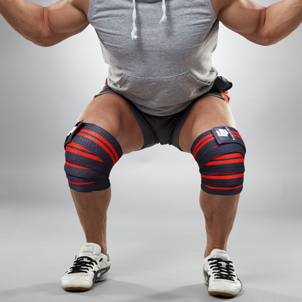 Fit Active Sports Knee Wraps for Weightlifting – 72” Elastic Knee Support Straps with Non-Slip Hook & Loop Closure – Knee Protection for Squats, Powerlifting, Cross Training – 1 Pair