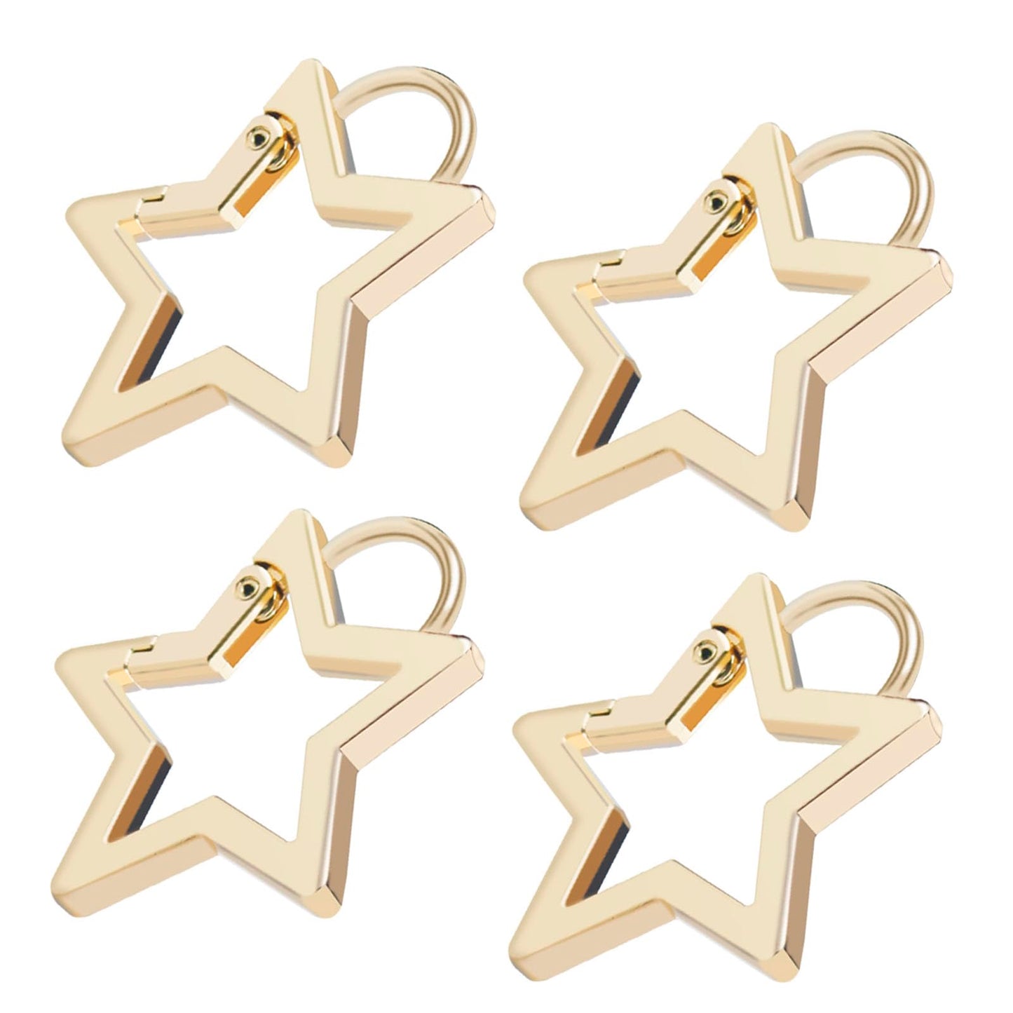 4 PCS Star Carabiner, Star Carabiner Clip, Zinc Alloy Keychain Clip with 2 Sizes, Spring Snap Keychain Clip for Camping, Hiking, Fishing, Outdoor Travel (M, Gold)