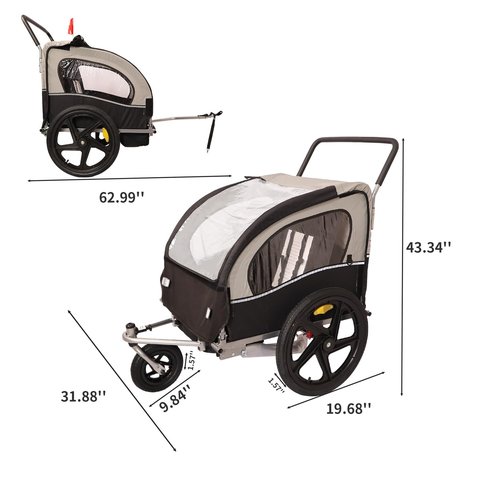 SPOFLYINN Spoflyinn 2-in-1 Universal Bike Double Seat Behind Bike Trailer Kids Trailer Jogger, Bicycle Coupler for 1 Or 2 Toddlers, Kids, Child Bicycle Carrier Black + Gray