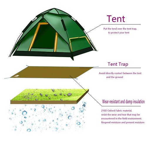 Bringsine Bringsine Waterproof Camping Tent Tarp-95"x83",4 in 1 Multifunctional Tent Mat Footprint for Camping,Hiking and Picnic,Ultralight & Foldable+Tent Stakes (Green, 95" x 83")