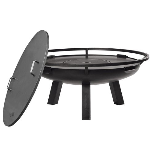 Ember 32" Handcrafted Cooking Fire Pit, Cooking Grill Plate Attachment and Cover Lid Attachment for Wood Burning for Backyard Grilling Campfire for Camping, Outdoor Steel, Good Directions Firepit