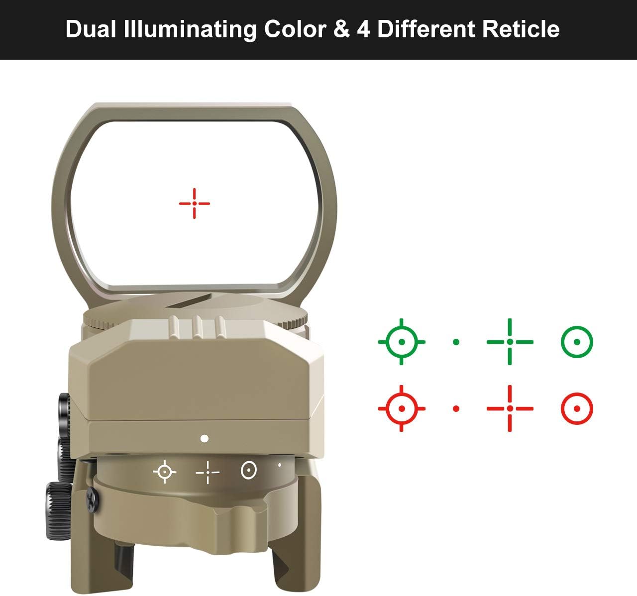 Feyachi Reflex Sight - Adjustable Reticle (4 Styles) Both Red and Green in one Sight!