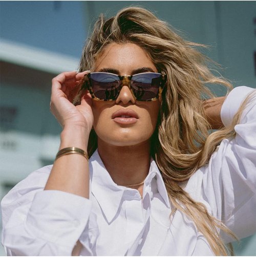 Revo Sunglasses x Kendall Toole: Polarized Lens with Handmade Eco-Acetate Pantoscopic Frame, Crosby, Tortoise Frame with Graphite Lens