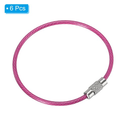 PATIKIL 5.9" Length Wire Keychain Cable, 6 Pack Stainless Steel 2mm Key Ring Loop for Outdoor Hiking Hanging Luggage Tag Keys ID Card, Pink