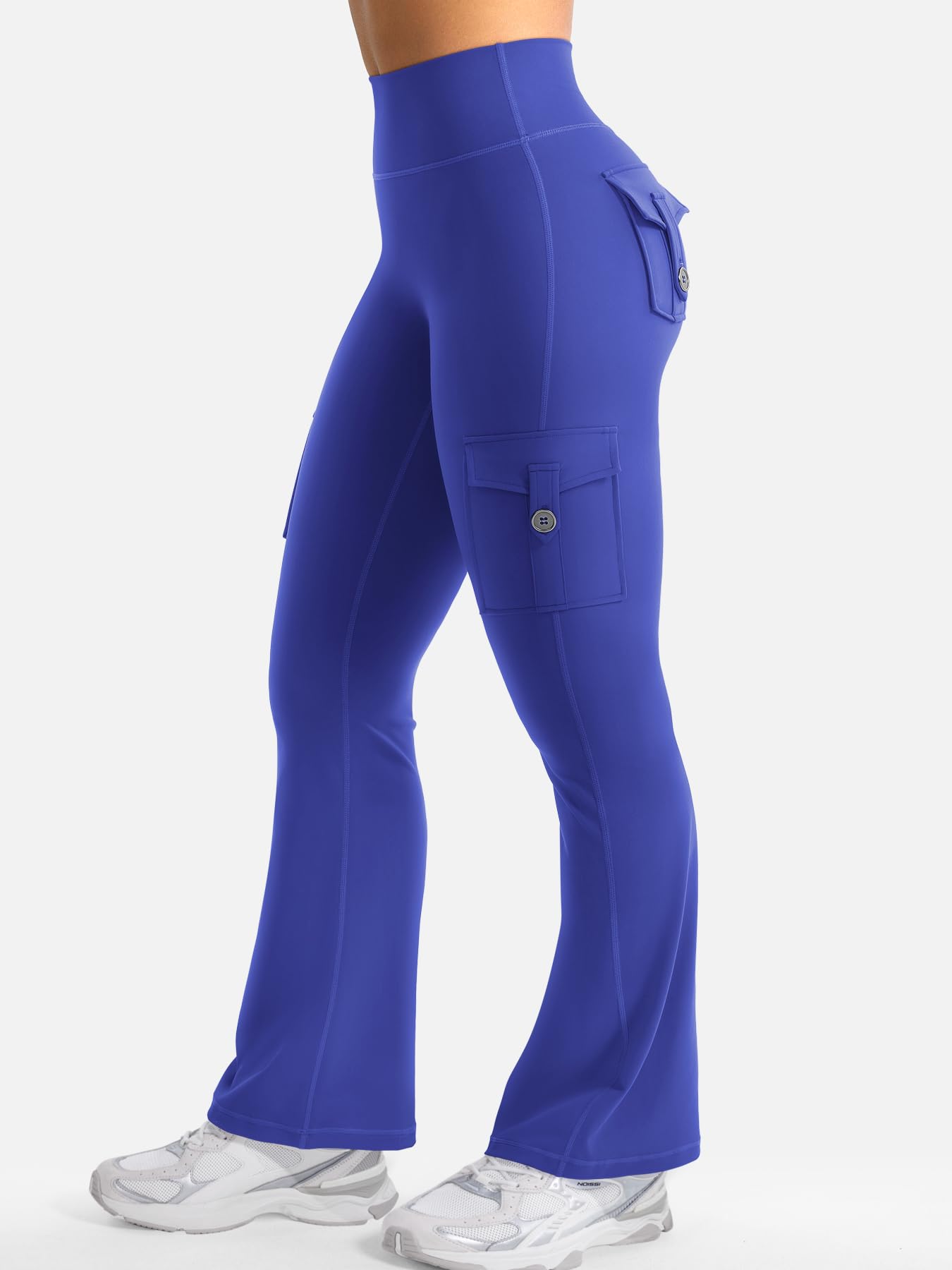 YEOREO CoreFlex Women Workout Flare Leggings with Pockets Scrunch Cargo Gym Yoga Leggings 28" Inseam Dazzling Blue XL