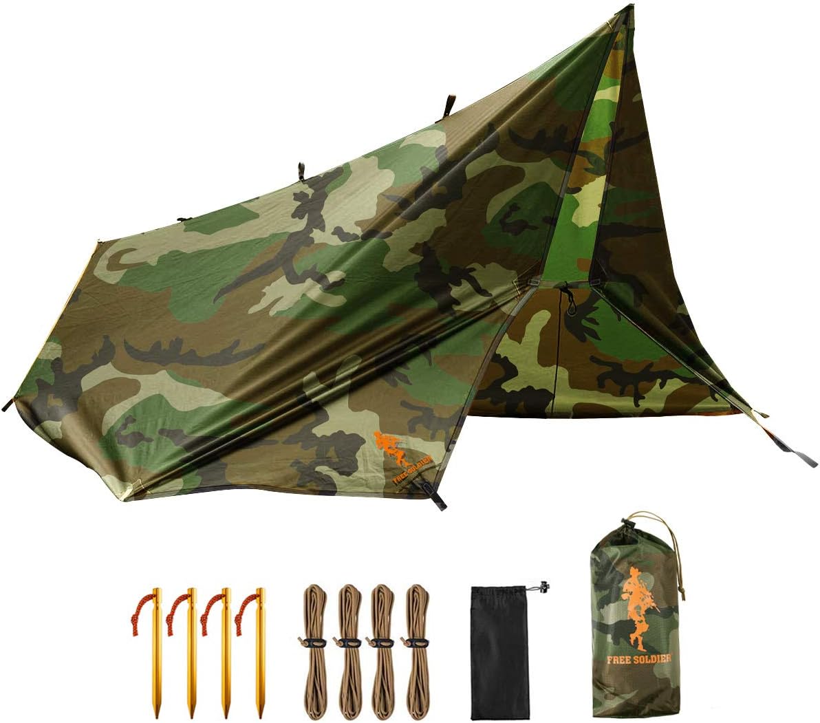 FREE SOLDIER Waterproof Portable Tarp Multifunctional Outdoor Camping Traveling Awning Backpacking Tarp Shelter Rain (Brown 10×10.5ft)