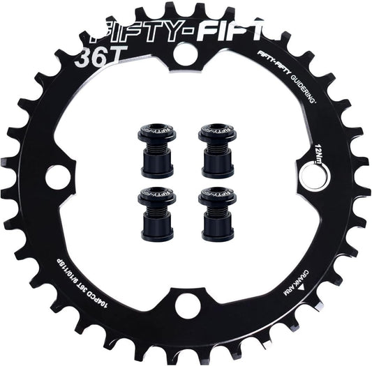 FIFTY-FIFTY Round 104BCD Chainring, 30T 32T 34T 36T Narrow Wide Mountain Bike Chainring, Single Chainring for 9/10/11-Speed with 4 Alloy Chainring Bolts for MTB
