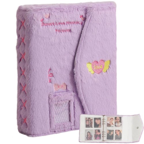 OLizee Plush Kpop Photocard Binder with 30 Pages Transparent Inner Album Holder Book Organizer for Fans - Purple