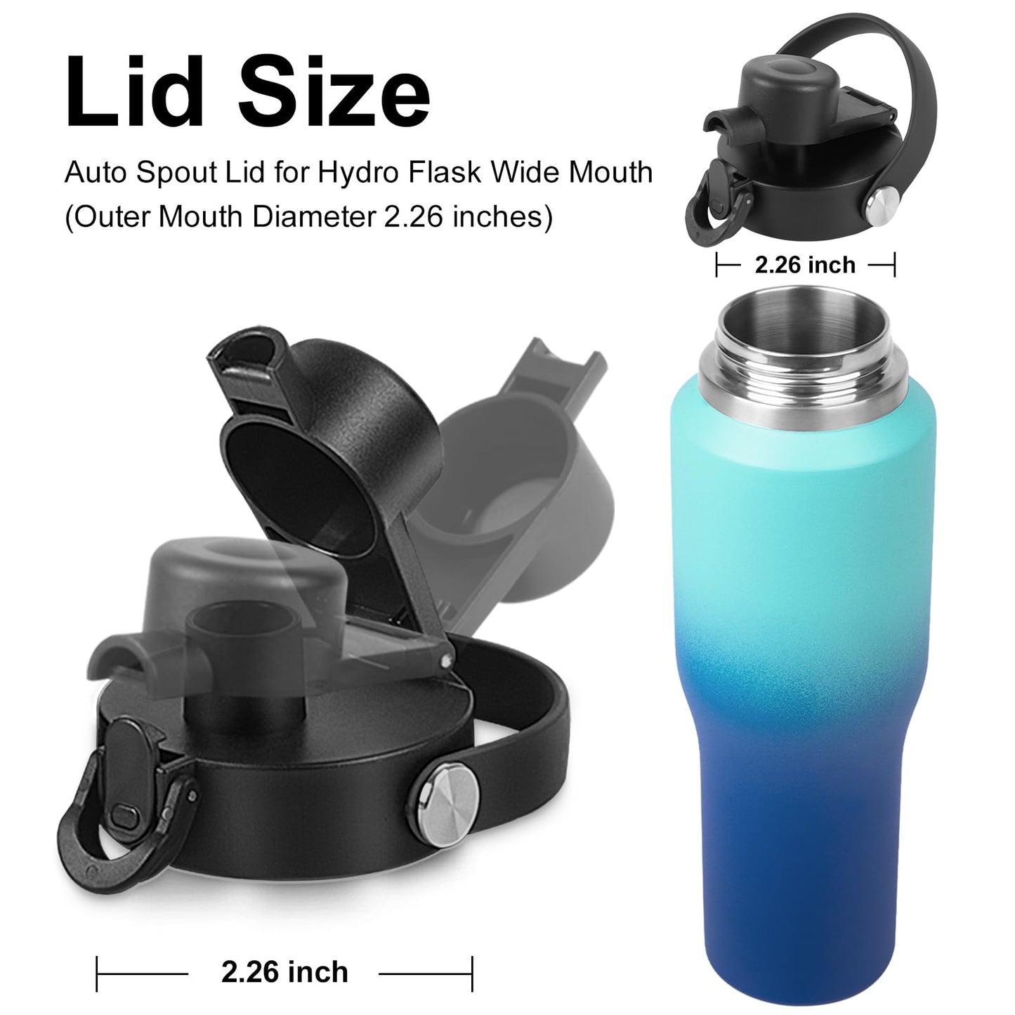 ABOTOCUP One-Touch Spout Lid for Water Bottle Insulated Wide Mouth, Flex Spout Lid Compatibility Most Sports Water Bottle 12 16 18 20 32 40 64 oz, Spout Lids for Simple Modern Ascent Water Bottle