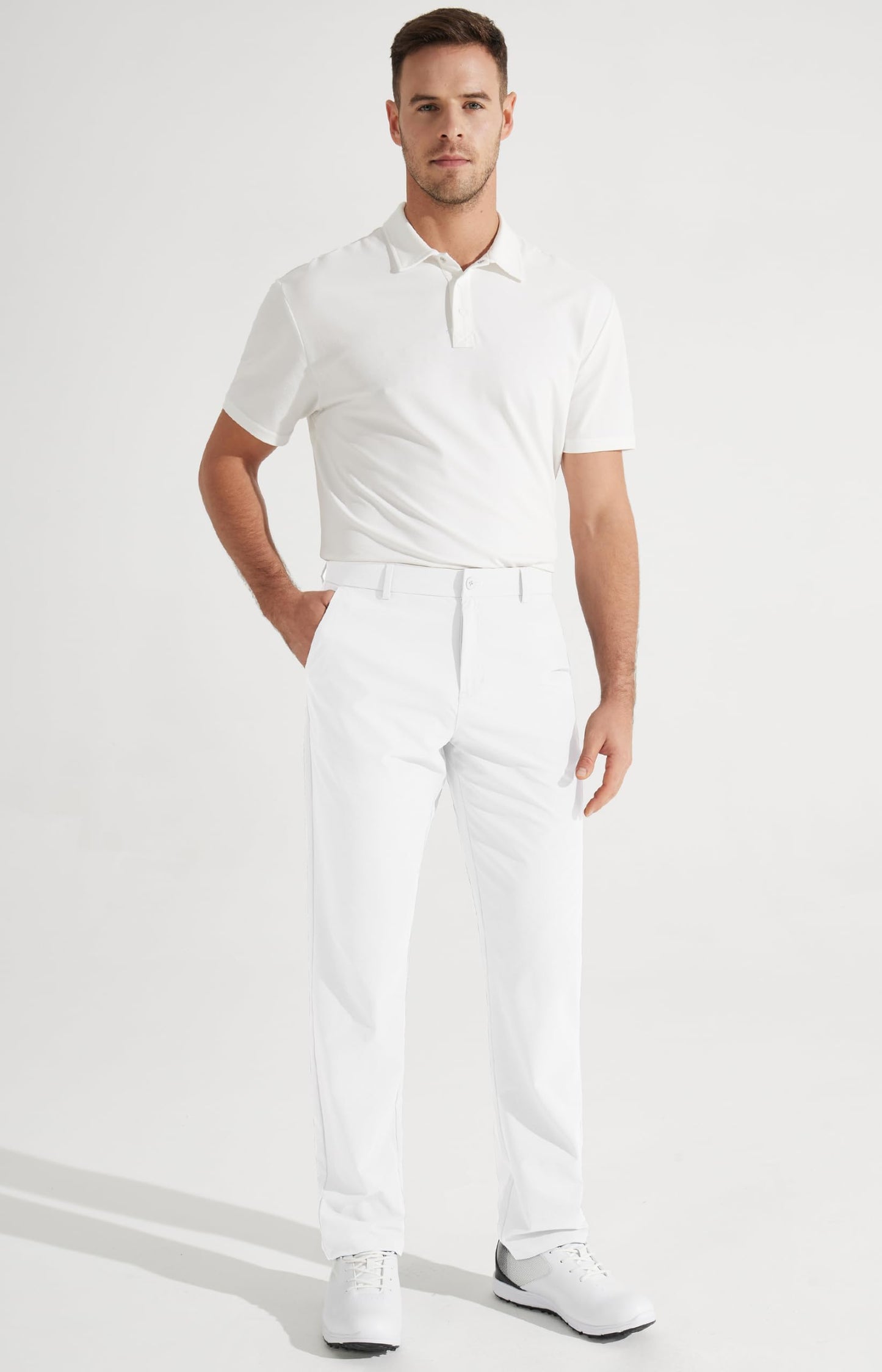 Libin Men's All Day Comfy Golf Pants Work Dress Pants 34" Quick Dry Lightweight Business Casual Trousers for Men with Pockets, White, 33W x 34L