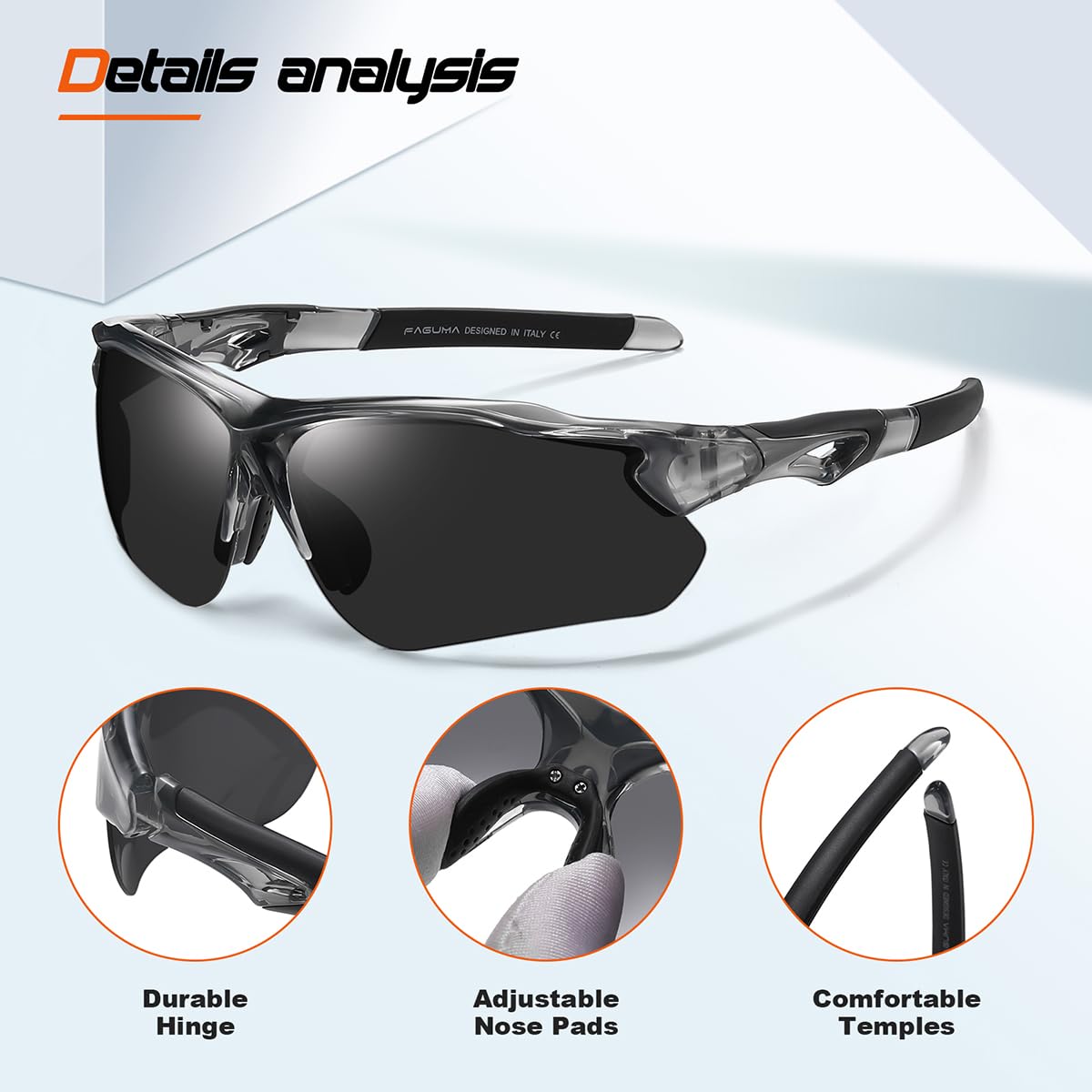 FAGUMA Polarized Sports Sunglasses for Men Women Fishing Cycling Running Golf Motorcycle TR90 Frame UV400 Protection