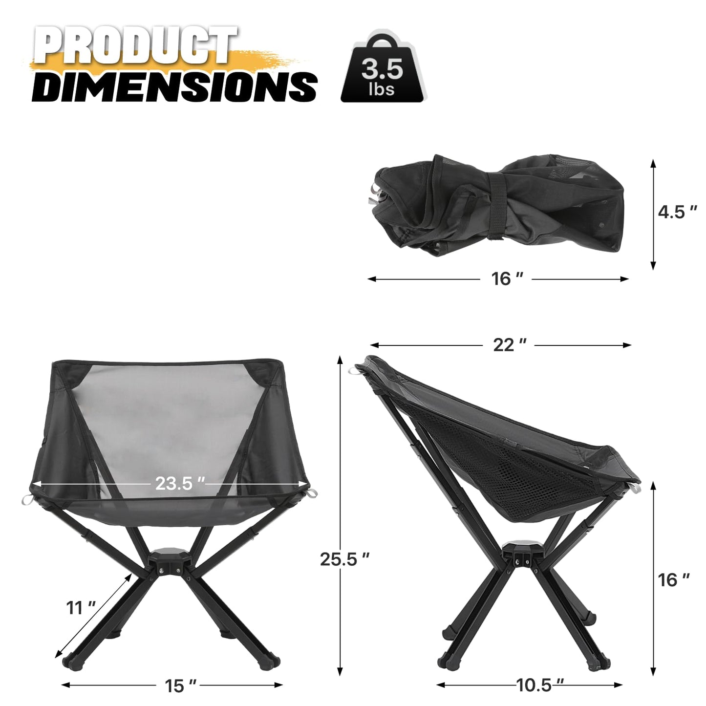 MADOG Camping Chairs for Adults, Lightweight Portable Folding Camping Compact Outdoor Beach Camp Foldable Backpacking Chair with Straps to Bind for Hiking Lawn Picnic Travel, 250lbs Capacity