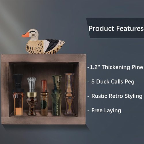 Nosadi Duck Call Display Case Handcrafted Wooden DuckCall Box for 5 Duck Calls - Duck Call Storage Shelf Cabinet for Duck Hunting Enthusiasts or Home Decoration, 12.6"x6.3"