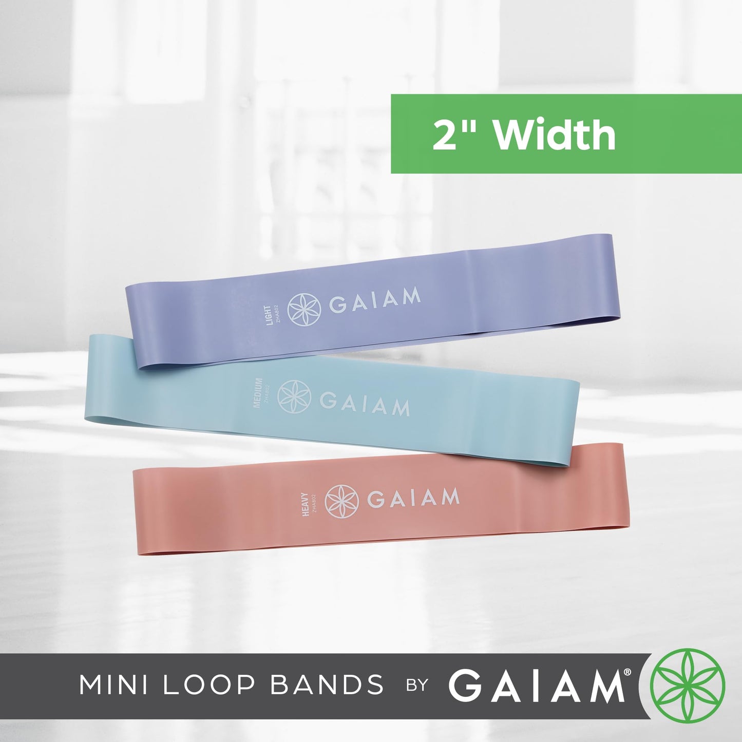 Gaiam Restore Mini Band Kit, Set of 3, Light, Medium, Heavy Lower Body Loop Resistance Bands for Legs and Booty Exercises & Workouts, 12" x 2" Bands