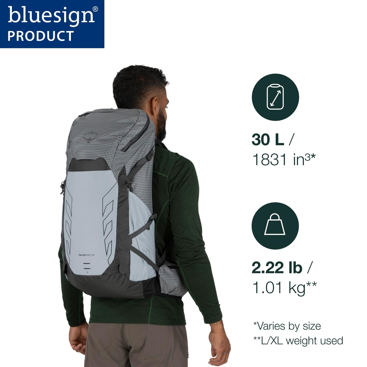 Osprey Talon Pro 30L Men's Hiking Backpack with Hipbelt, Silver Lining