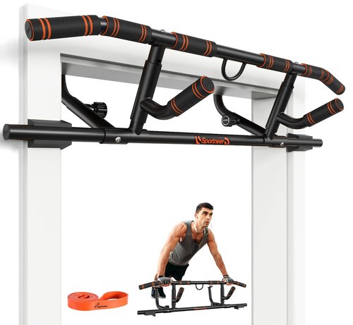 Sportneer 2025 Upgrade Pull up Bar for Doorway with Folding Handle, Door Pull up Bar Door Frame Multi-Grip Upper Body Trainer, 440lb, Indoor Fitness for Home Gym Strength Training - US Patent Pending
