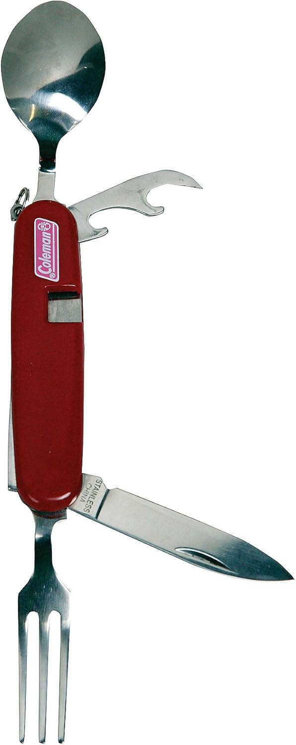 Coleman Camping Utensil Set Stainless Steel 4-in-1 Tool: Fork Knife Spoon & Bottle Opener for Outdoor Meals Ideal for Camping Backpacking Tailgating & Adventures