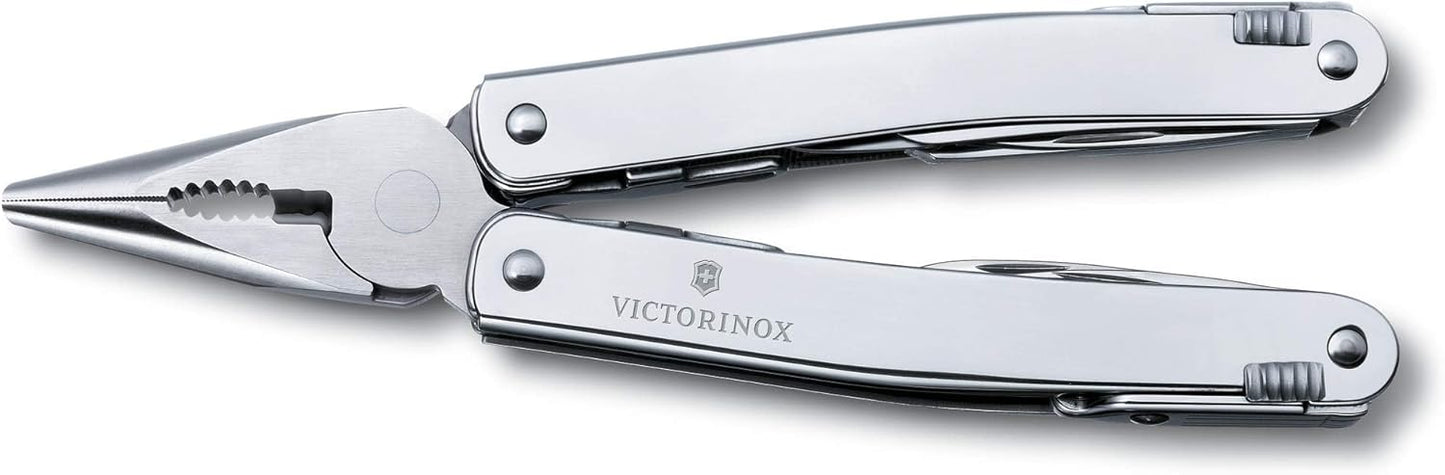 Victorinox Swiss Tool Swiss Army Knife, 24 Function Swiss Made Multi-Tool with Needle-Nose Pliers, Wire Cutters and Large Blade - Silver