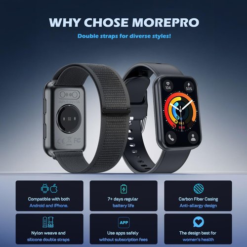 MorePro AIR2 Fitness Tracker, Smart Watch with 24/7 Heart Rate and Blood Pressure, Step Calorie Counter, Sleep Monitor, IP68 Waterproof Fitness Watch for Men Women iOS Android(Black)