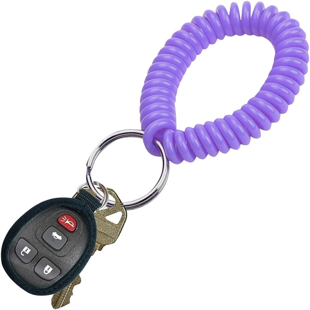 ucky Line 2” Spiral Wrist Coil with Steel Key Ring, Flexible Wrist Band Key Chain Bracelet, Stretches to 12”, Purple, 10 Pack (41065)