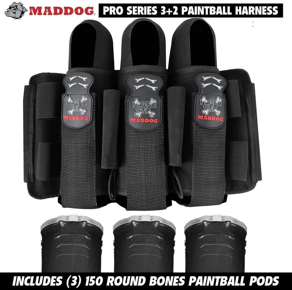 Maddog Pro 3+2 Paintball Harness Pod Pack | Pod Ejection | Adjustable Elastic Velcro Belt