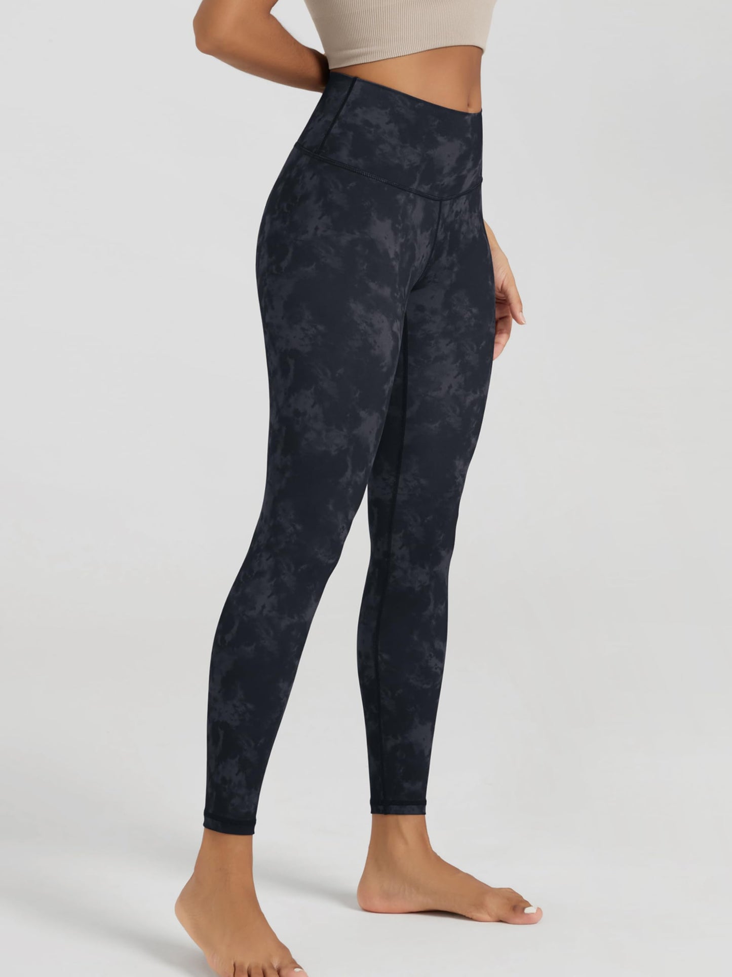 ODODOS Buttery Soft Lounge Yoga Leggings for Women 7/8 Length 25" High Waist Yoga Pants, Tie Dye Smoke Ink, Small
