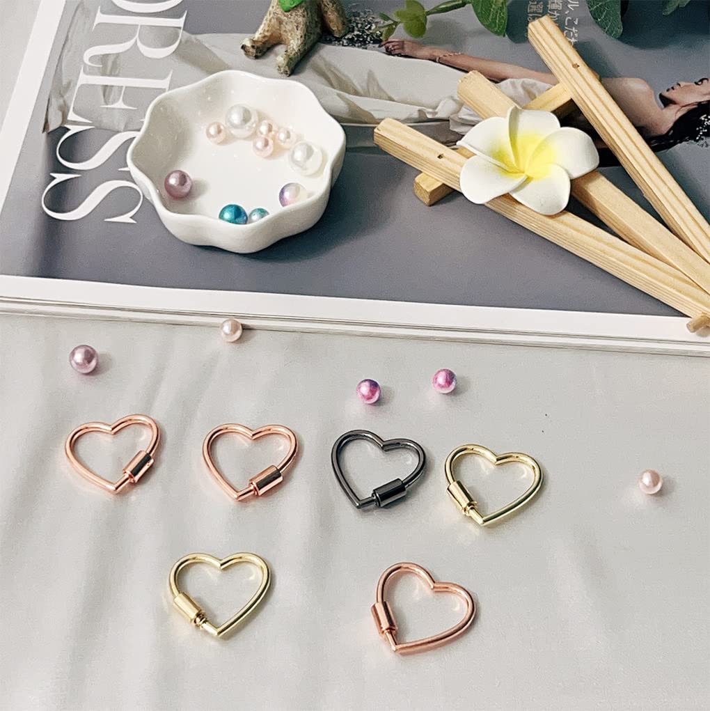 6 Heart Shape Aluminum Key Ring Gold Multicolor Screw Lock Clip Key Ring Chain Durable Simple Keychain Holder (Multicolor)