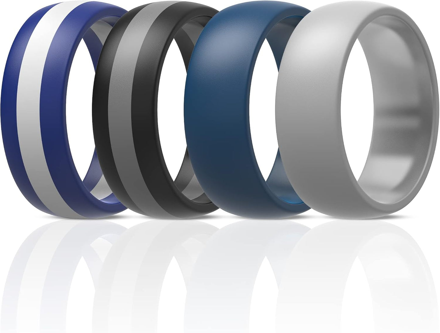 ThunderFit Mens Silicone Rings Wedding Bands, Classic & Striped Style 8.7 mm Wide 2.5mm Thick - 4 Pack