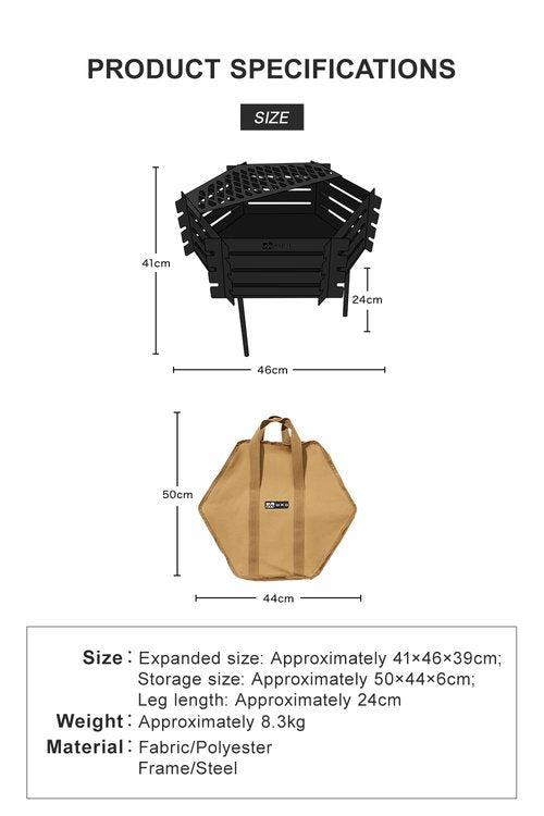 WAQ Bonfire Stand - Yagura - Wood-Burning Iron Stylish Compact Design with Grate Camp Bonfire Stand Folding Campfire Solo Family Camping