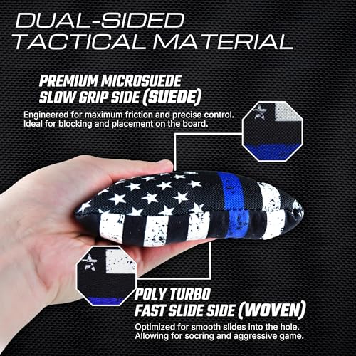 American Heroes Cornhole Bags Set of 8 - Regulation Size & Weight - Blue/Red Line
