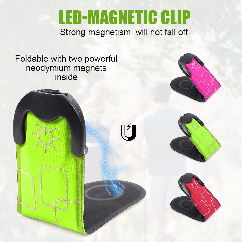 Aucuu Reflective Running Gear Set, Magnetic LED Clip Lights, Rechargeable Magnet Clip, Running Safety Lights with 3 Lighting Modes, High Visibility, Brightly Luminous for Night Running, Cycling
