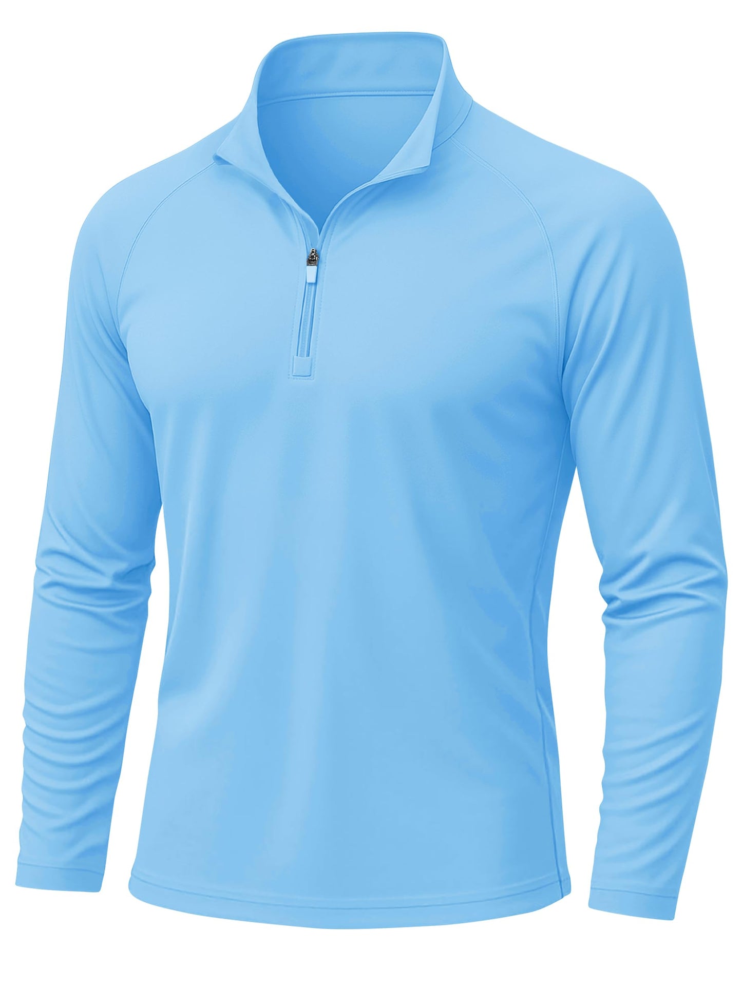 KEFITEVD Mens Sun Shirts UV Protection Long Sleeve Summer Quarter Zip T-Shirts Brethable Boating Water Shirt Blue L