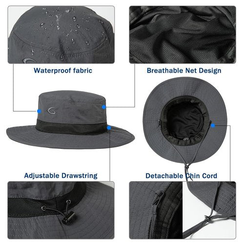 Mens Wide Brim Mesh Sun Hat XL XXL SPF UV Boonie Bucket Summer Golf Hiking Safari Fishing Extra Large Size 8 24" Dark Grey